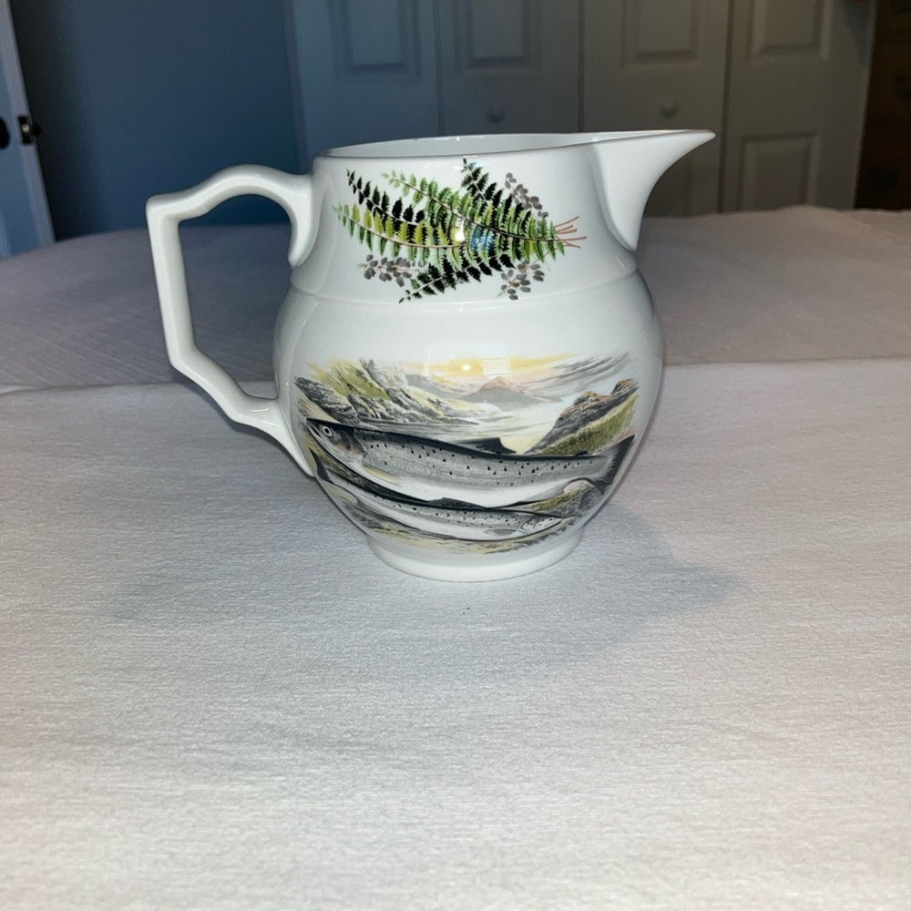Portmeirion White Ceramic Pitcher with Trout and Fern Motif - Picture 2 of 8